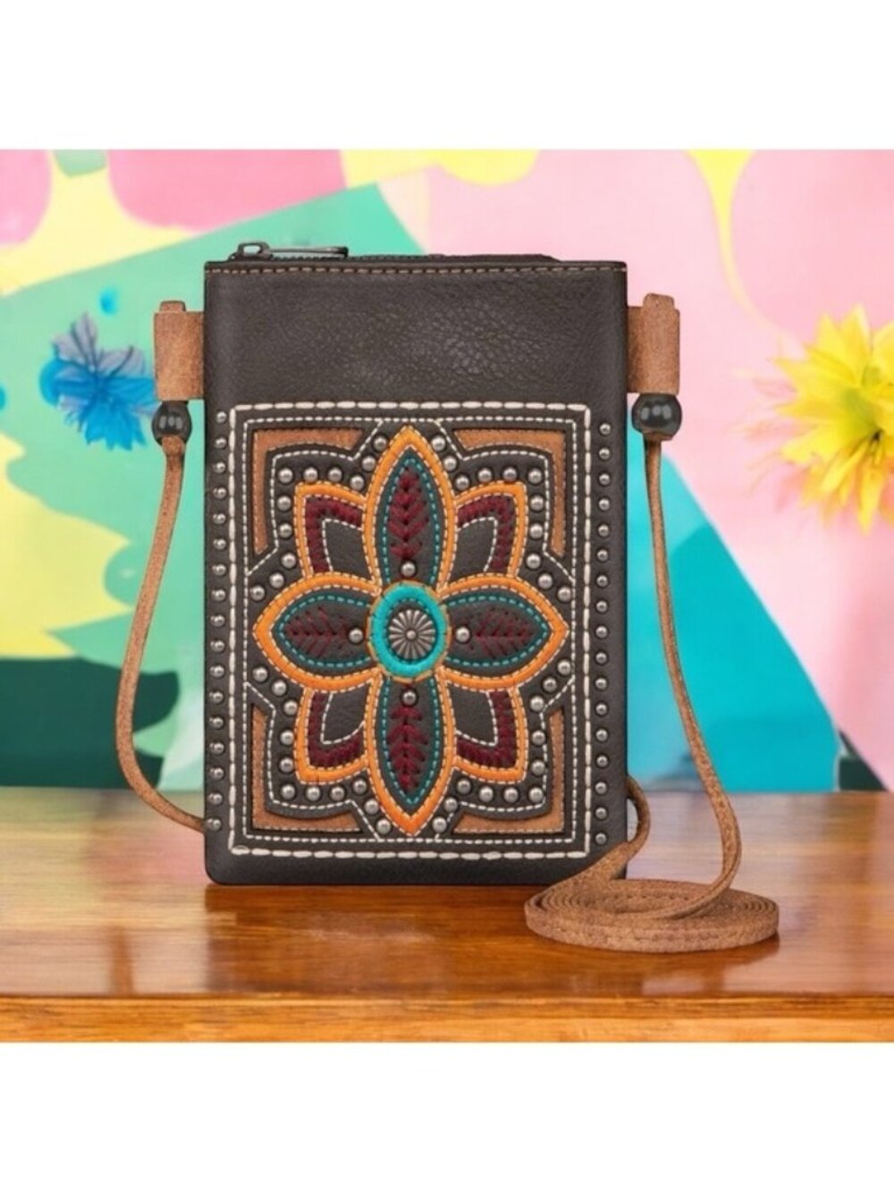 Embroidered Crossbody Bag - Multicolor